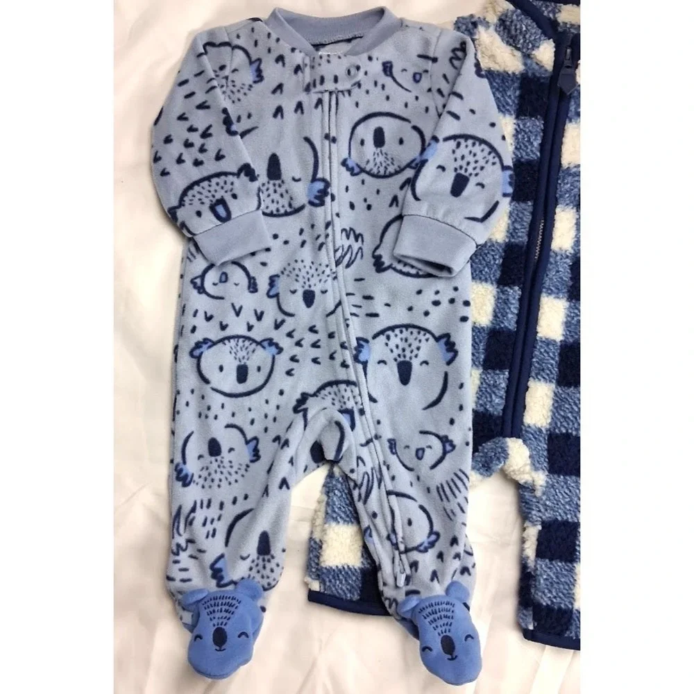 Carter's Baby Boy 3 Mos Outfit Sleeper Lot 4pc‎ Bear Plaid Sherpa Jumpsuit
